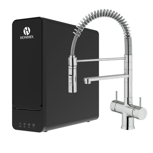 Hydro-1K Under Sink Tankless RO System With Hommix Miziana Chrome Pull-Out 3-Way Tap