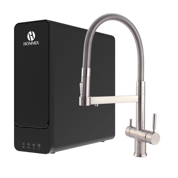 Hydro-1K Under Sink Tankless RO System With Hommix Savona Brushed Nickel Pull-Out 3-Way Tap