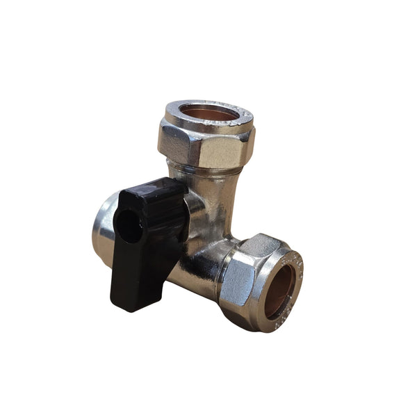 Hommix Equal 15mm Full Bore Isolating Compression T-Valve Chrome