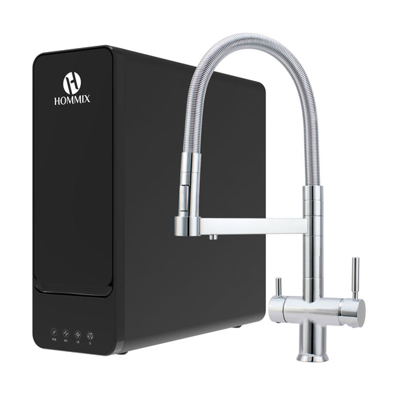 Hydro-1K Under Sink Tankless RO System With Hommix Savona Chrome Pull-Out 3-Way Tap