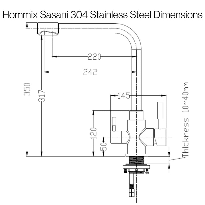 A diagram of the Hommix Sasani 304 stainless steel dimensions