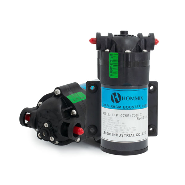 Hommix 75GPD Diaphragm Booster Pump for Reverse Osmosis (RO) Systems (Stem)