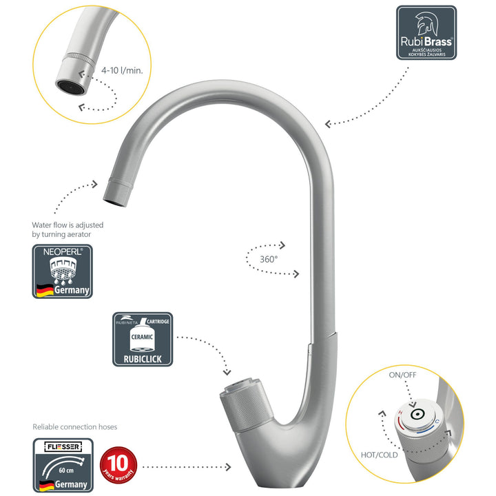 Hommix Rubineta Swan-33 Button Activated Elegant Kitchen Mixer with Flow Control