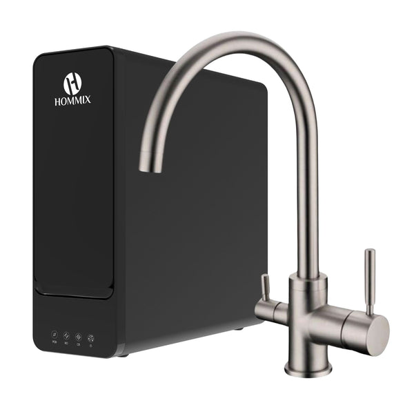 Hommix hydRO Under Sink Tankless RO System With Hommix Verona Brushed Nickel 3-Way Tap