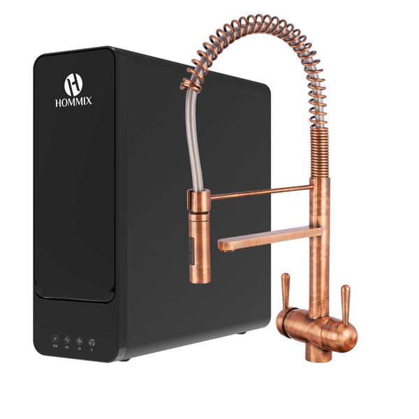 A Hommix hydro-1K under sink tankless RO system with copper 3-way tap