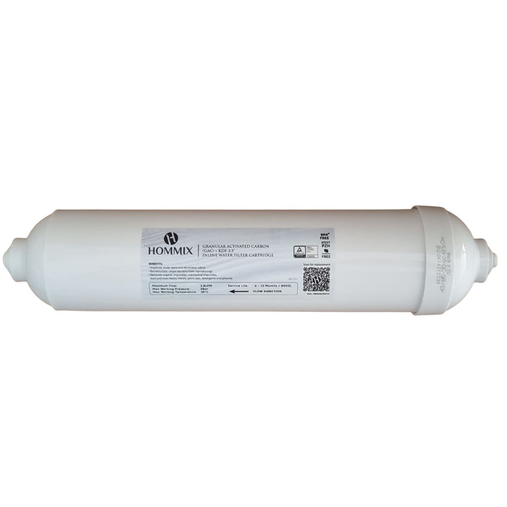Hommix Advanced GAC + KDF  2.5" x 12" BPA Free Inline Water Filter