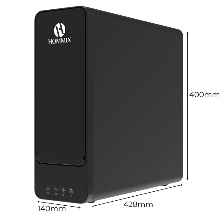 Hydro-1K Under Sink Tankless RO System by Hommix with dimensions