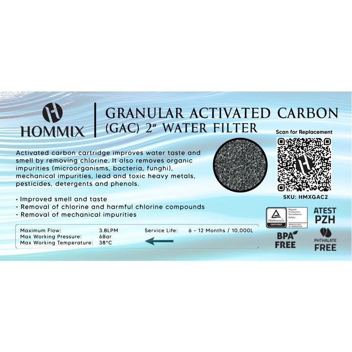 Hommix Granular Activated Carbon (GAC) 2” Water Filter Cartridge - Hommix UK