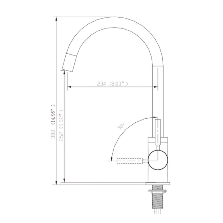Diagram including the dimensions of Hommix Verona 3-way tap in chrome