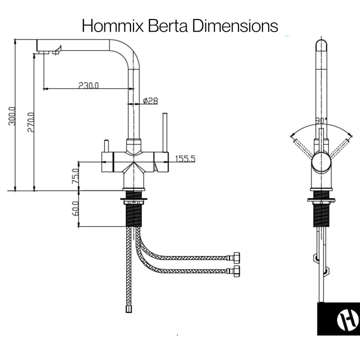 Hommix Berta Brushed Brass 3-Way Tap (Triflow Filter Tap) - Hommix UK