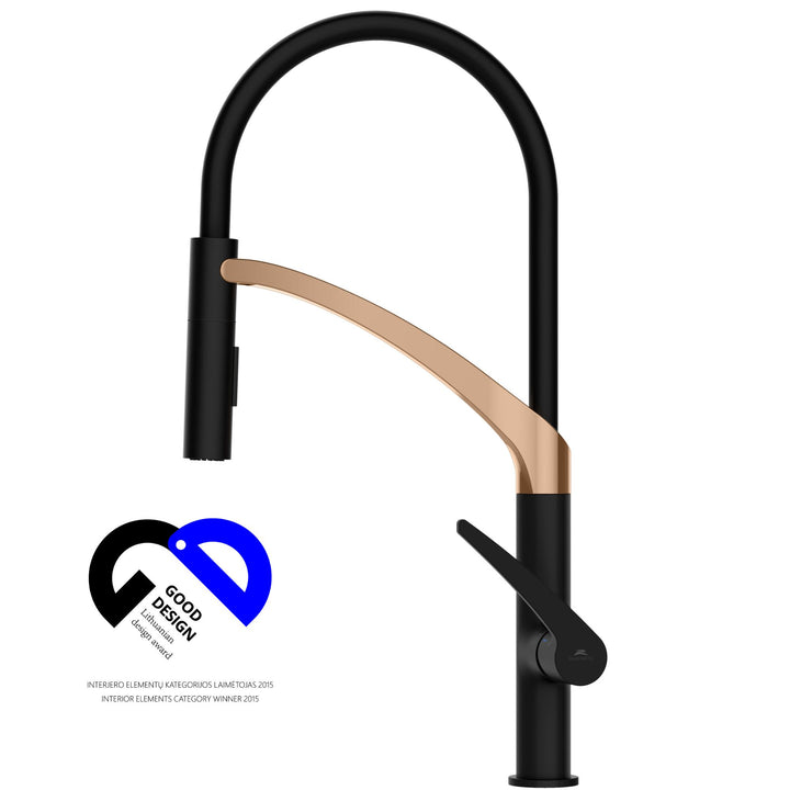 Hommix Rubineta Ultima-50 Black/ Rose Gold Silicon Neck Pull Out Kitchen Mixer (BK/RG)