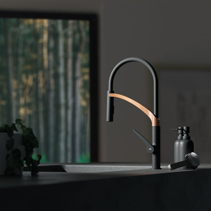 Hommix Rubineta Ultima-50 Black/ Rose Gold Silicon Neck Pull Out Kitchen Mixer (BK/RG)