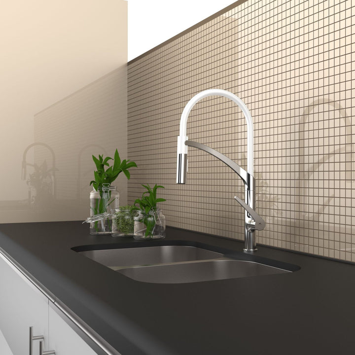 Hommix Rubineta Ultima-50 Chrome / White Silicon Neck Pull Out Kitchen Mixer (WT)