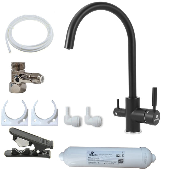 Hommix Verona Black 3-Way Tap & Advanced Single Filter Under-sink Drinking Water & Filter Kit