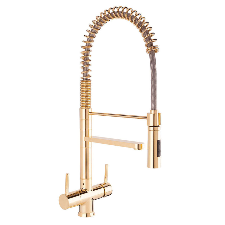 Hommix Luana Tall Gold Pull-Out Spray-Hose 3-Way Tap (Triflow Filter Tap) - Hommix UK