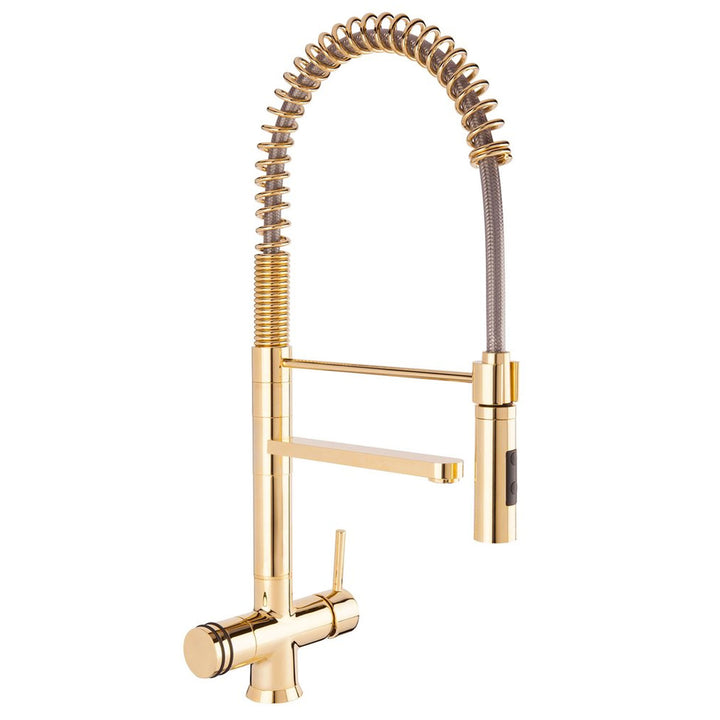 Hommix Luana Tall Gold Rubber Handle Pull-Out 3-Way Tap & Advanced Single Filter Under-sink Drinking Water & Filter Kit - Hommix UK