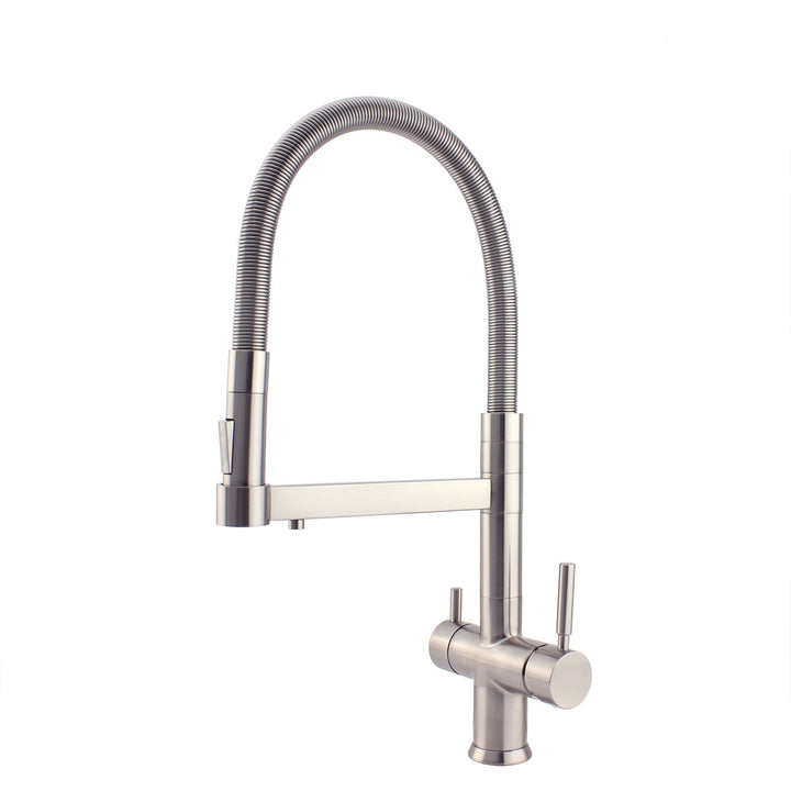 Hommix Savona Brushed Nickel Pull-Out Spray-Hose 3-Way Tap (Triflow Filter Tap) - Hommix UK