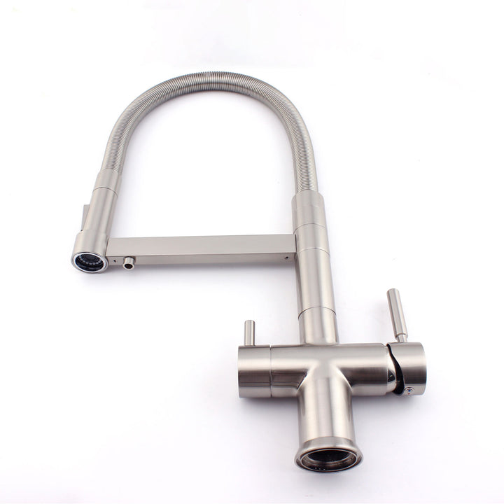 Hommix Savona Brushed Nickel Pull-Out Spray-Hose 3-Way Tap (Triflow Filter Tap) - Hommix UK