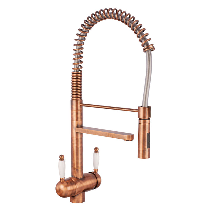 Hommix Tatiana Copper Tall White Handle 3-Way Tap Pull-Out Advanced Single Filter Under-sink Drinking Water & Filter Kit - Hommix UK