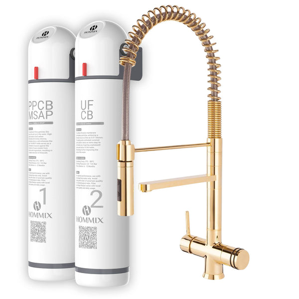 Hommix Ultra UF & Softening Drinking Water Filter with Luana Gold Rubber Handle