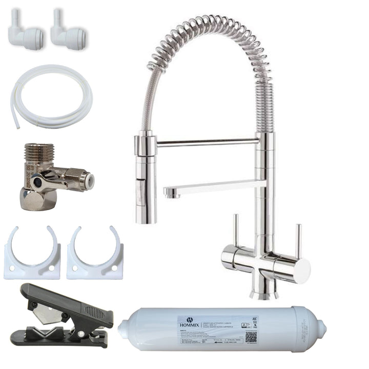 Hommix Miziana Chrome 3-Way Tap Pull-Out & Advanced Single Filter Under-sink Drinking Water & Filter Kit - Hommix UK