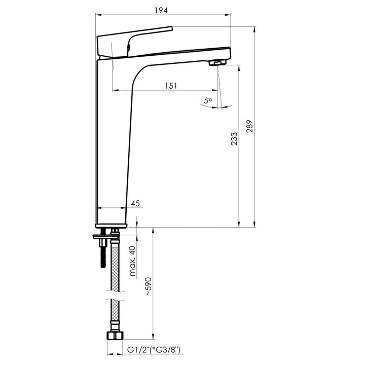 Hommix Rubineta Modena-18/D Tall Contemporary Basin Tap