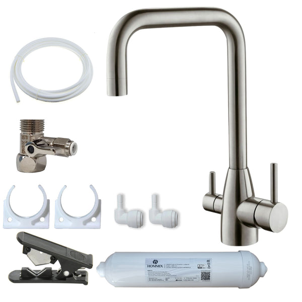 Hommix Olaf Brushed 304 Stainless Steel 3-Way Tap & Advanced Single Filter Under-sink Drinking Water & Filter Kit - Hommix UK