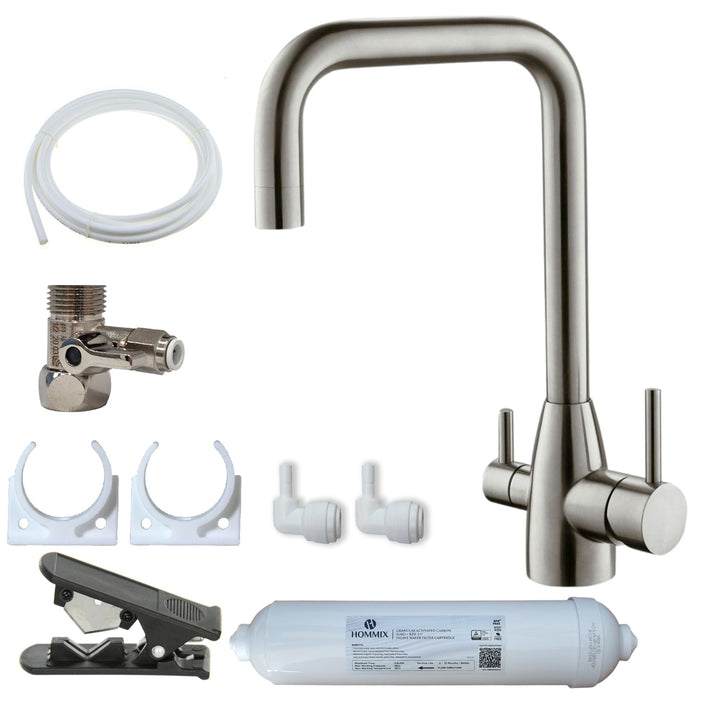 Hommix Olaf Brushed 304 Stainless Steel 3-Way Tap & Advanced Single Filter Under-sink Drinking Water & Filter Kit - Hommix UK