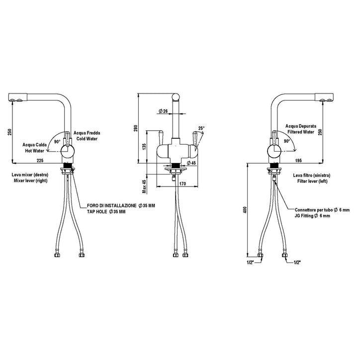 Hommix Parma White 3-Way Tap & Advanced Single Filter Under-sink Drinking Water & Filter Kit