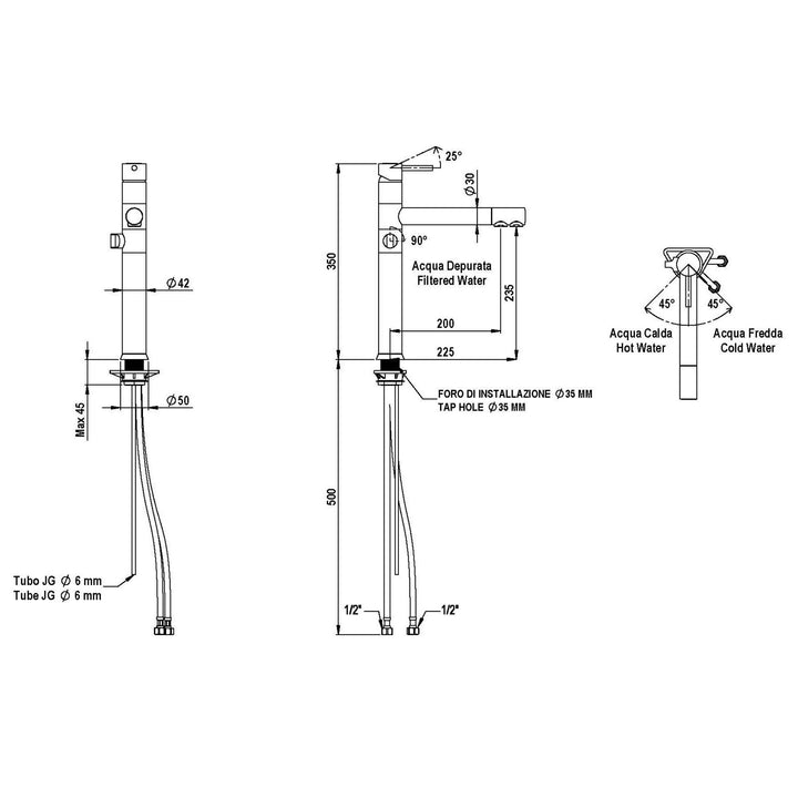 Hommix Picasso Copper 3-Way Tap & Advanced Single Filter Under-sink Drinking Water & Filter Kit
