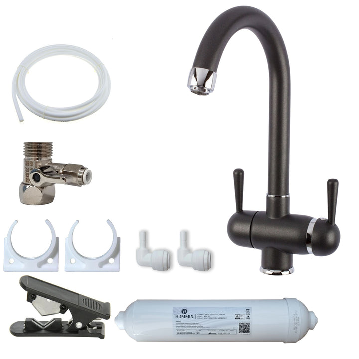 Hommix Pardenia Black 3-Way Tap & Advanced Single Filter Under-sink Drinking Water & Filter Kit - Hommix UK