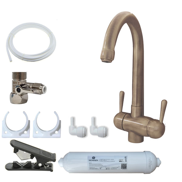 Hommix Pardenia Bronze 3-Way Tap & Advanced Single Filter Under-sink Drinking Water & Filter Kit - Hommix UK