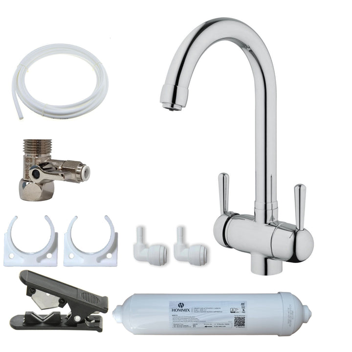 Hommix Pardenia Chrome 3-Way Tap & Advanced Single Filter Under-sink Drinking Water & Filter Kit - Hommix UK
