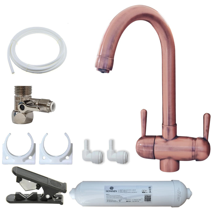 Hommix Pardenia Copper 3-Way Tap & Advanced Single Filter Under-sink Drinking Water & Filter Kit - Hommix UK