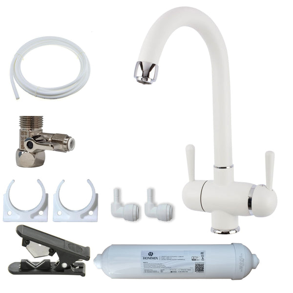 Hommix Pardenia White 3-Way Tap & Advanced Single Filter Under-sink Drinking Water & Filter Kit - Hommix UK