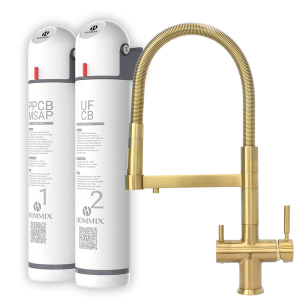 Hommix Ultra UF & Softening Drinking Water Filter with Savona Brushed Brass