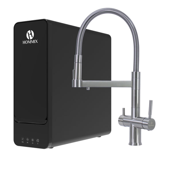 Hommix hydRO Under Sink Tankless RO System With Hommix Savona Brushed Nickel Pull-Out 3-Way Tap