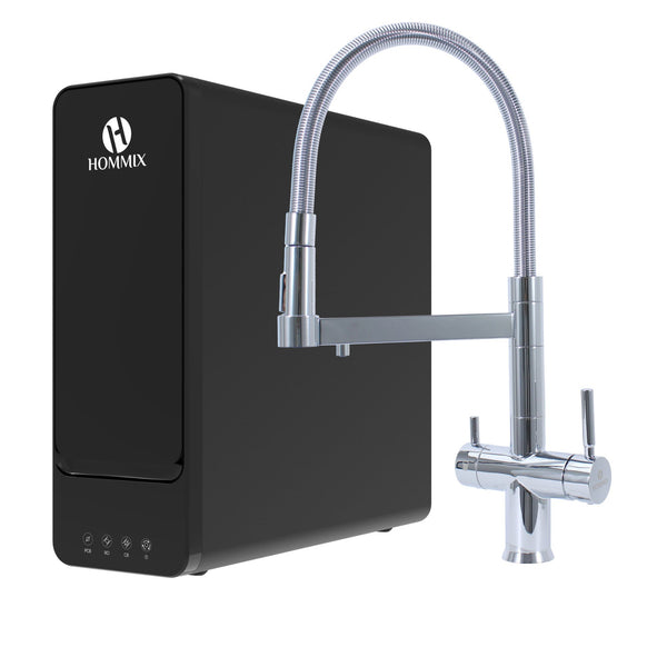 Hommix hydRO Under Sink Tankless RO System With Hommix Savona Chrome Pull-Out 3-Way Tap