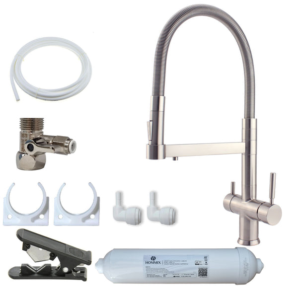 Hommix Savona Brushed Nickel 3-Way Tap & Advanced Single Filter Under-sink Drinking Water & Filter Kit - Hommix UK