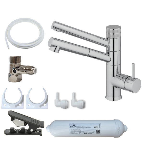 Hommix Sicilia Chrome 3-Way Pull-Out Tap & Advanced Single Filter Under-sink Drinking Water & Filter Kit - Hommix UK