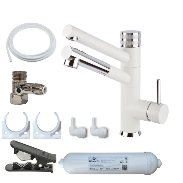 Hommix Sicilia White 3-Way Pull-Out Tap & Advanced Single Filter Under-sink Drinking Water & Filter Kit - Hommix UK