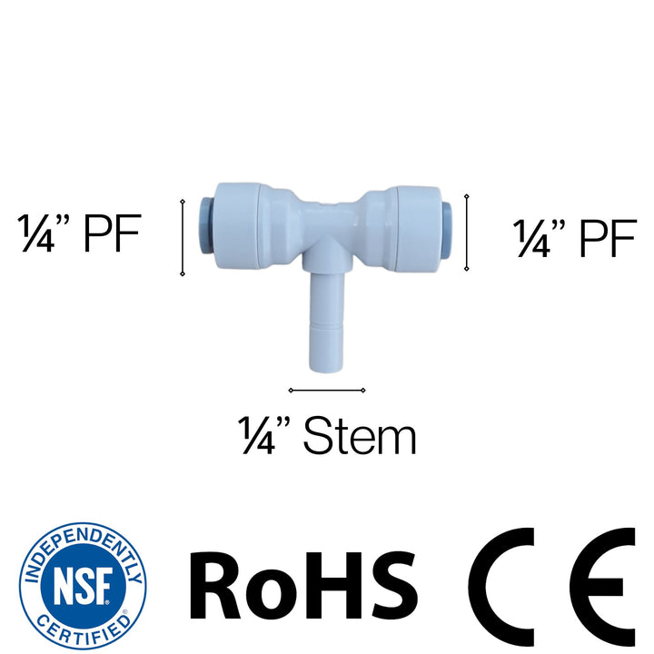 Straight 1/4" Push Fits to 1/4" Stem Tee Connection - Hommix UK