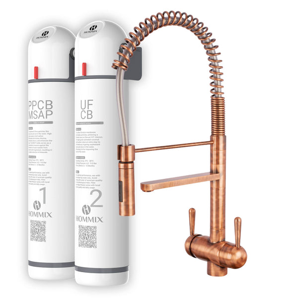 Hommix Ultra UF & Softening Drinking Water Filter with Tatiana Tall Copper