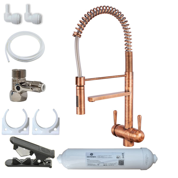 Hommix Tatiana Tall Copper Handle 3-Way Tap Pull-Out Advanced Single Filter Under-sink Drinking Water & Filter Kit - Hommix UK