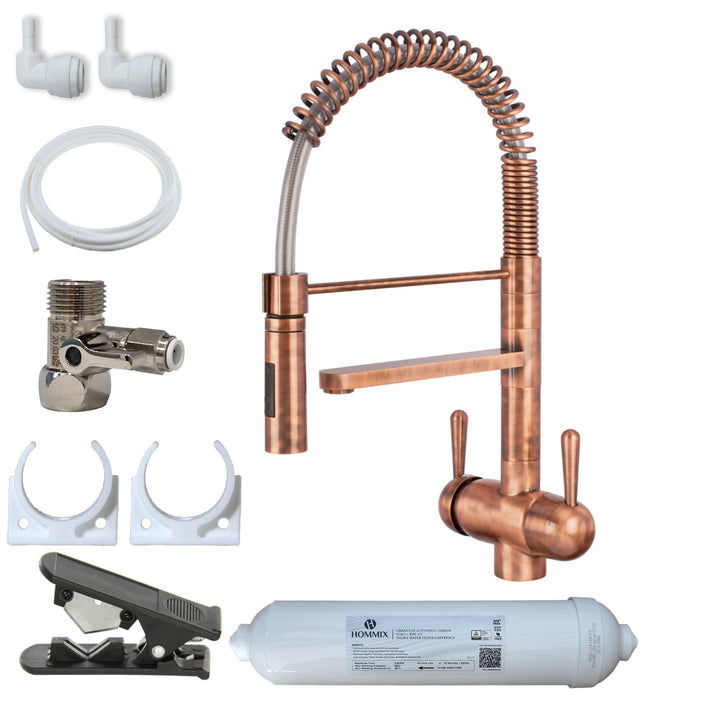 Hommix Tatiana Copper Handle 3-Way Tap Pull-Out Advanced Single Filter Under-sink Drinking Water & Filter Kit - Hommix UK