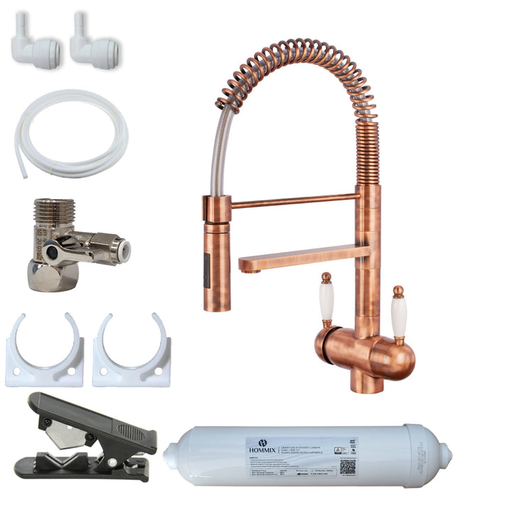 Hommix Tatiana Copper White Handle 3-Way Tap Pull-Out Advanced Single Filter Under-sink Drinking Water & Filter Kit - Hommix UK