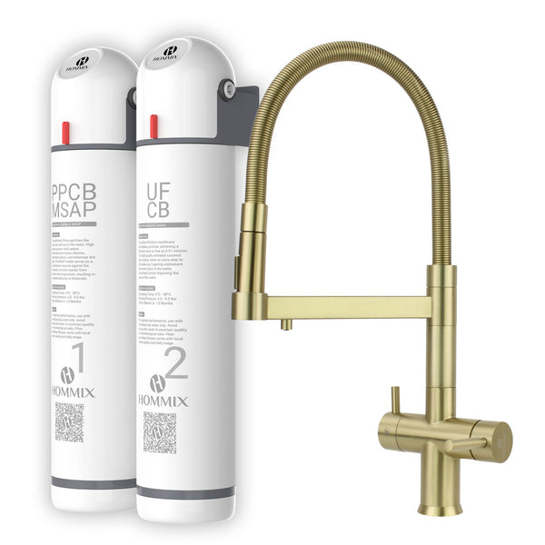 Hommix Ultra UF & Softening Drinking Water Filter with Savona Brushed Brass