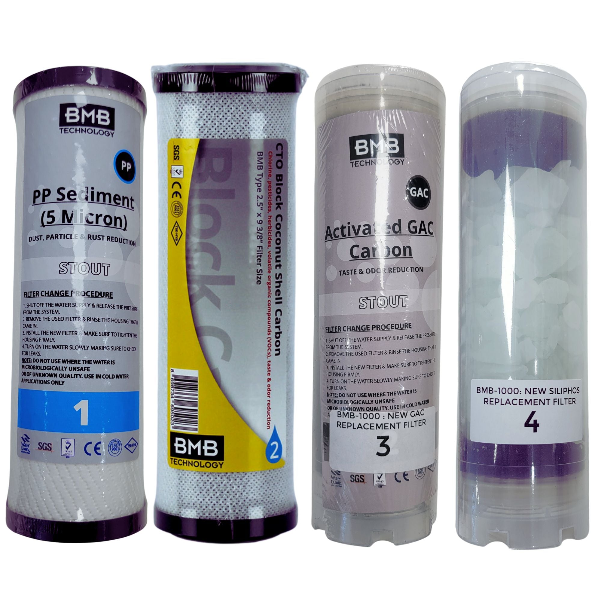 BMB Technology Full Replacement Filter Set For Nano & Hydra Whole House Water System – Sediment, Carbon & Polyphosphate, 4-Piece Kit