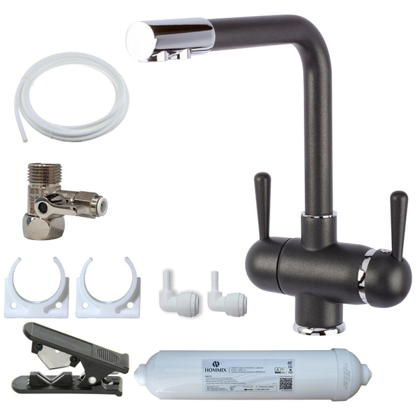 Hommix Parma Black 3-Way Tap & Advanced Single Filter Under-sink Drinking Water & Filter Kit - Hommix UK