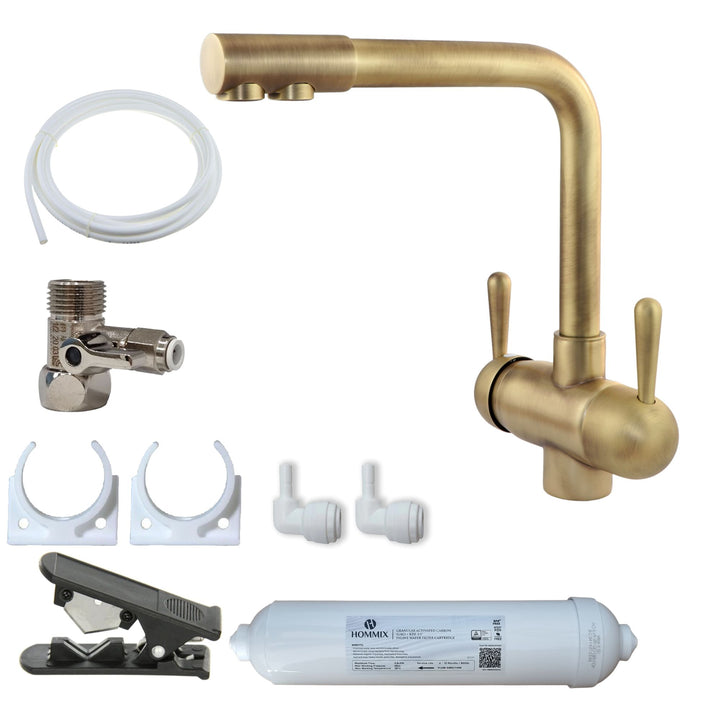 Hommix Parma Bronze 3-Way Tap & Advanced Single Filter Under-sink Drinking Water & Filter Kit - Hommix UK